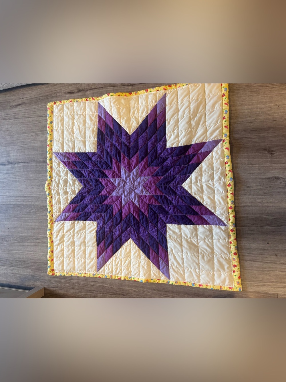 Handmade Purple Star Patchwork Quilt - Cream Background